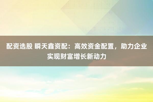 配资选股 瞬天鑫资配：高效资金配置，助力企业实现财富增长新动力